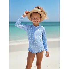 LIKE SHOP - Traje De Baño Niñas Manga Larga Tela Acanalada Corazones 0067