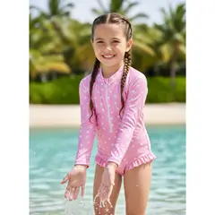 LIKE SHOP - Traje De Baño Niñas Manga Larga Tela Acanalada Corazones 0067