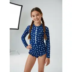 LIKE SHOP - Traje De Baño Niñas Manga Larga Tela Acanalada Corazones 0067