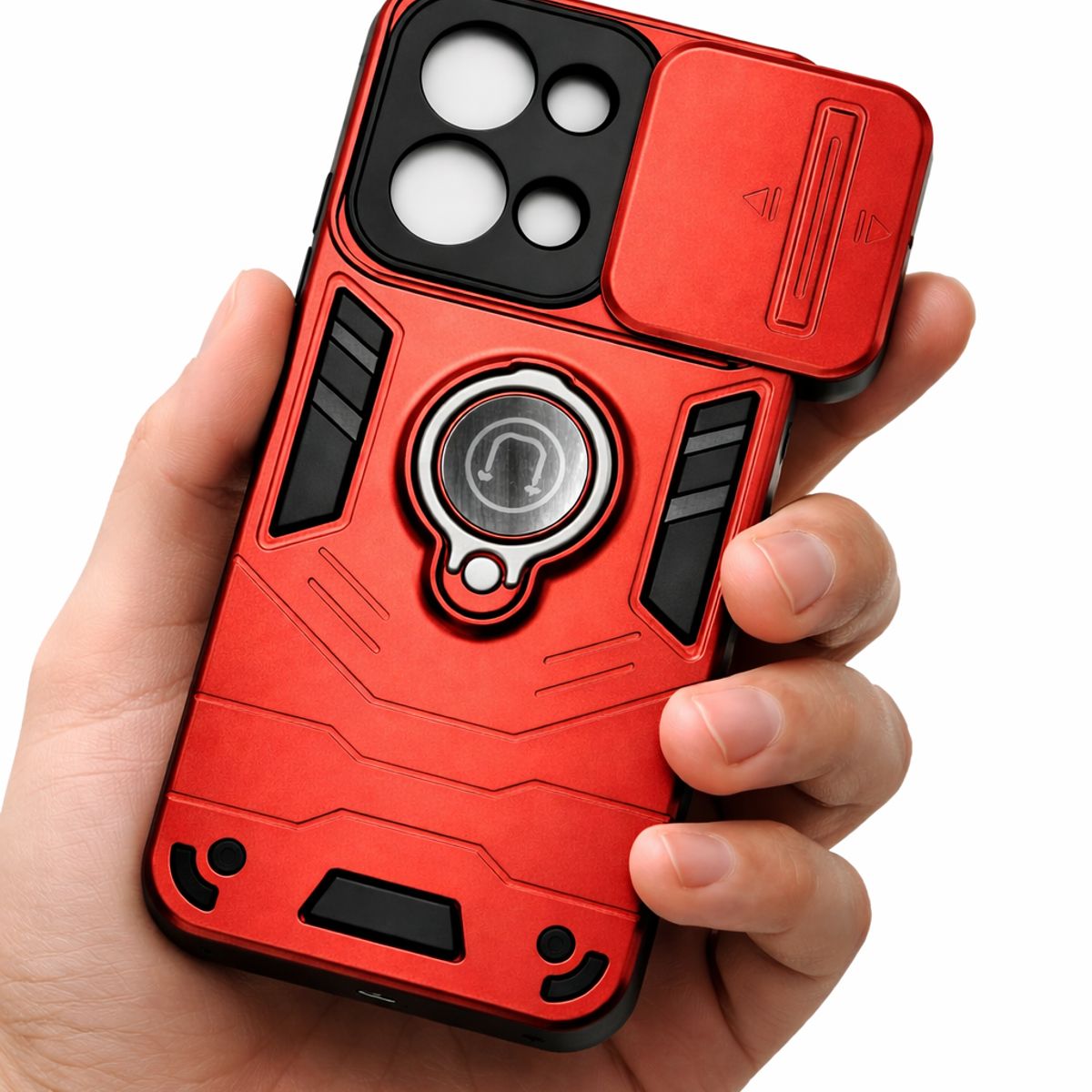GENERICO - CARCASA PARA XIAOMI REDMI 15C ANILLO CUBRE CAMARA COLOR ROJO