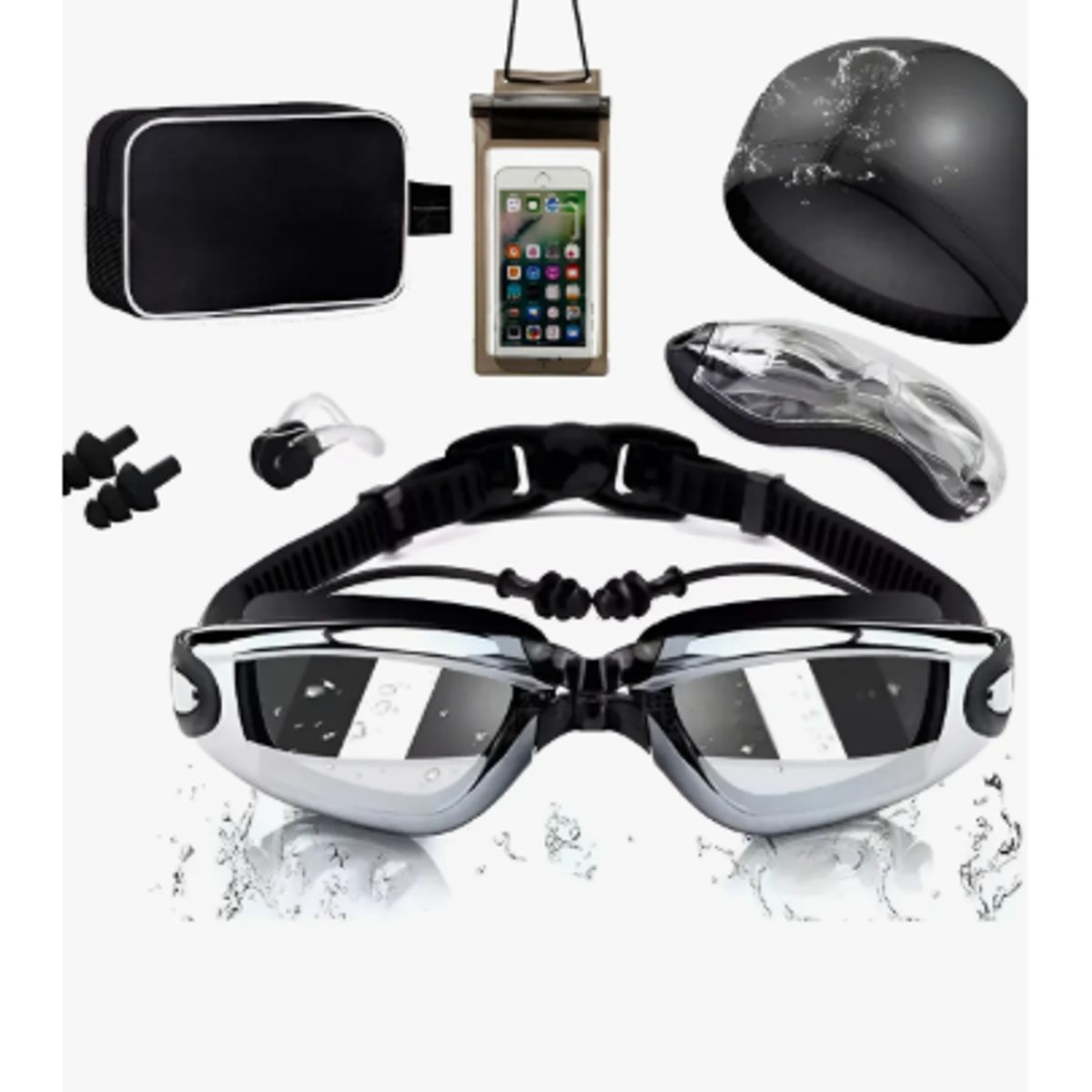 GENERICO - 7 En 1 Kit Gafas De Natación Sin Fugas Protección Uv Negro