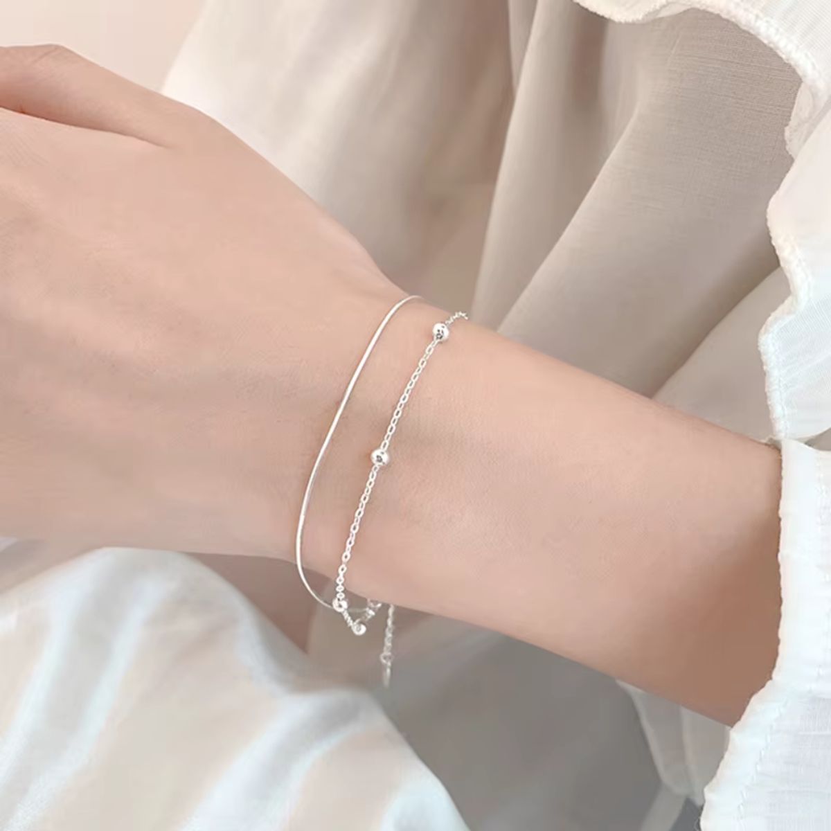GENERICO - Pulsera Doble Cadena Esferas Aurora