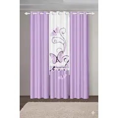 GENERICO - CORTINAS DE TELA 3 PAÑOS 97CM X 220CM C/U ALGODON CON DISEÑO MARIPOSAS COLOR LILA