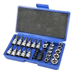 GENERICO - Juego Dados Torx Estrella 3/8 Hembra Macho 34 Pcs Crownman