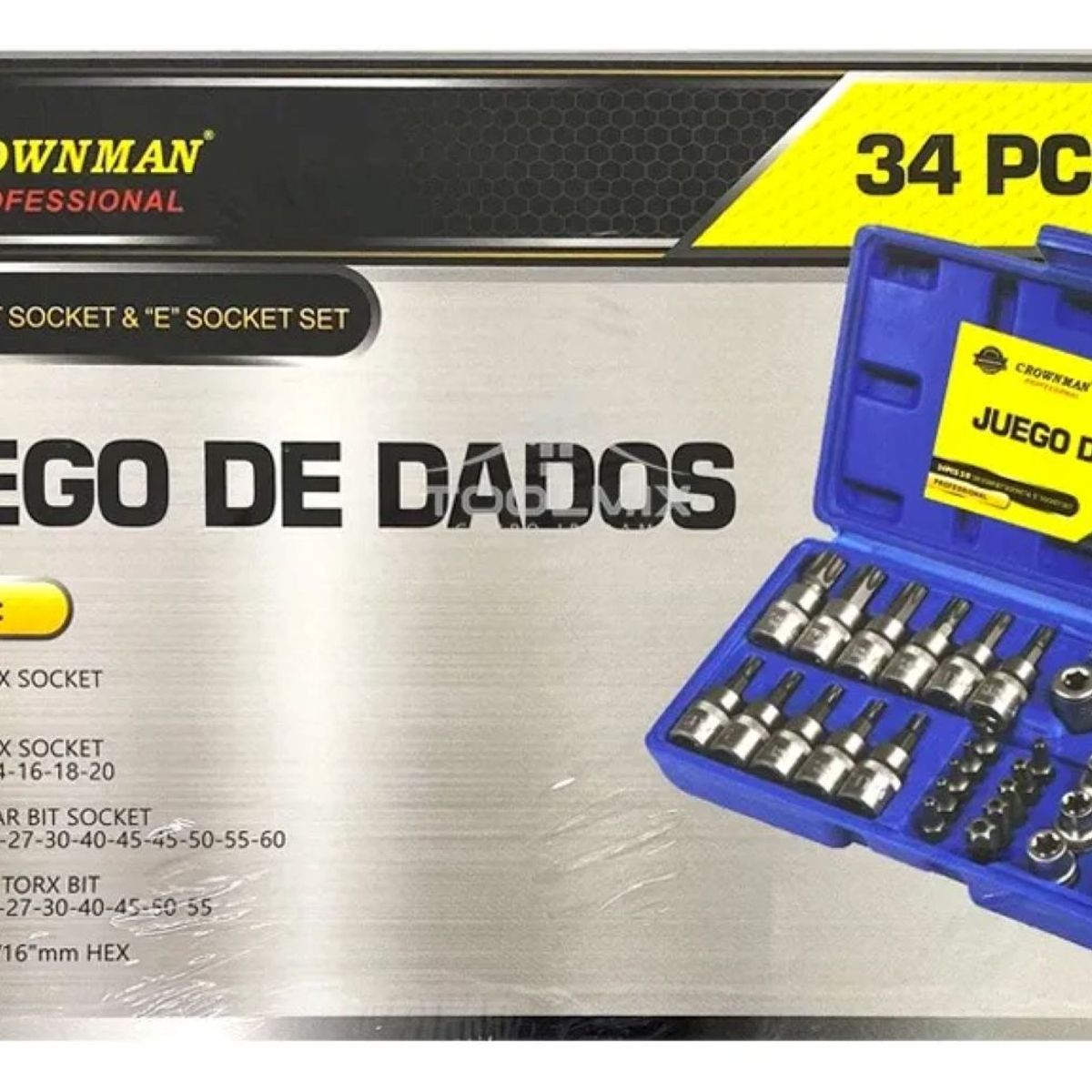 GENERICO - Juego Dados Torx Estrella 3/8 Hembra Macho 34 Pcs Crownman