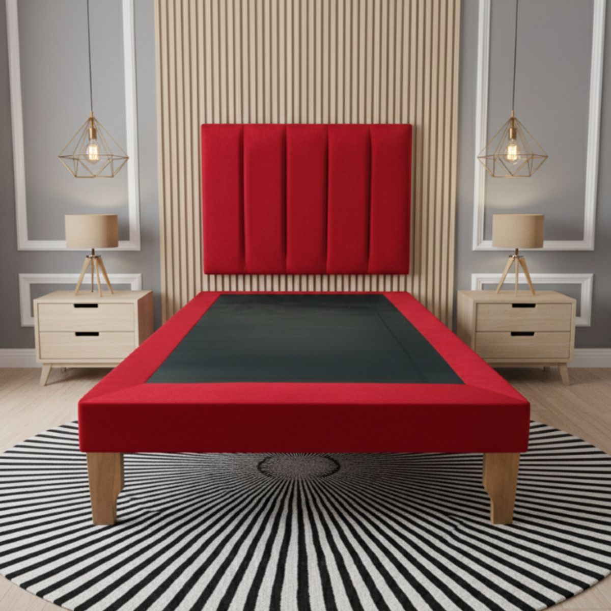 MUEBLES NEW - CAMA DE PLAZA LINEAL ROJO FELPA