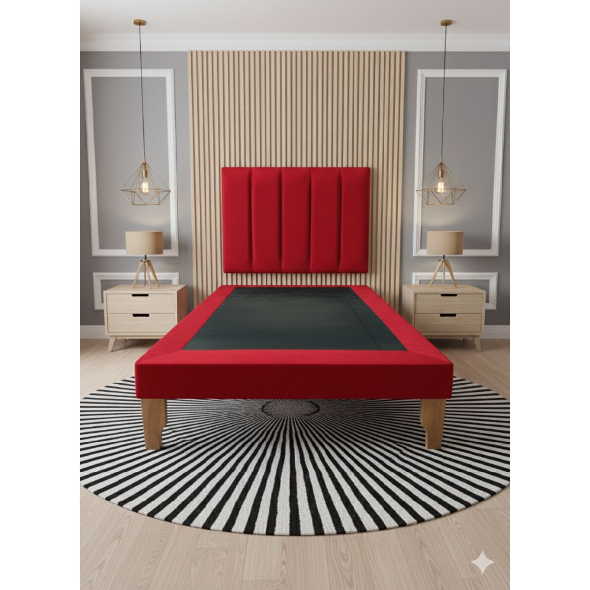 MUEBLES NEW - CAMA DE PLAZA LINEAL ROJO FELPA