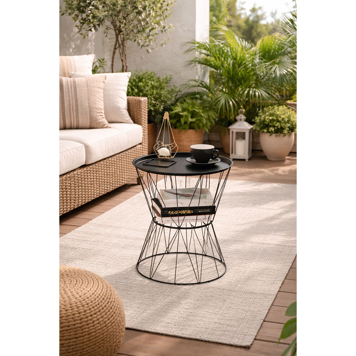 GENERICO - Mesa Lateral Auxiliar Metal Negro Estilo Industrial