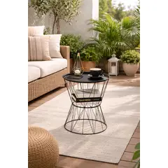 GENERICO - Mesa Lateral Auxiliar Metal Negro Estilo Industrial