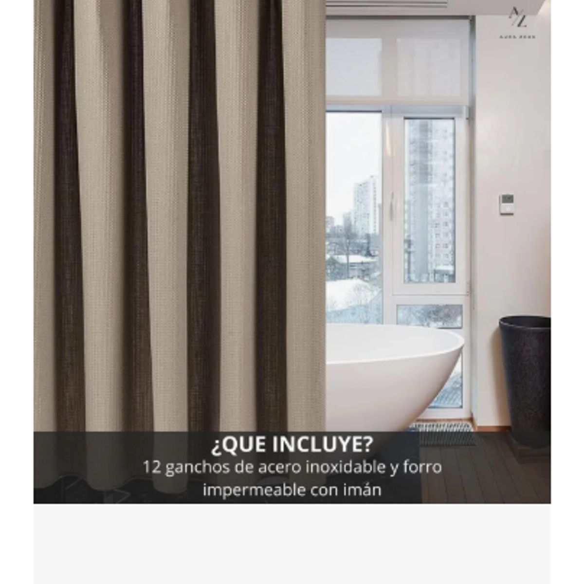 GENERICO - Cortina De Baño Tela + Forro + 12 Ganchos 200 X 180 Juego Az