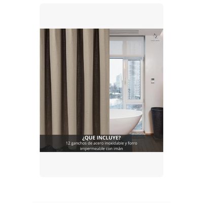 Imagen 2 del producto Cortina De Baño Tela + Forro + 12 Ganchos 200 X 180 Juego Az