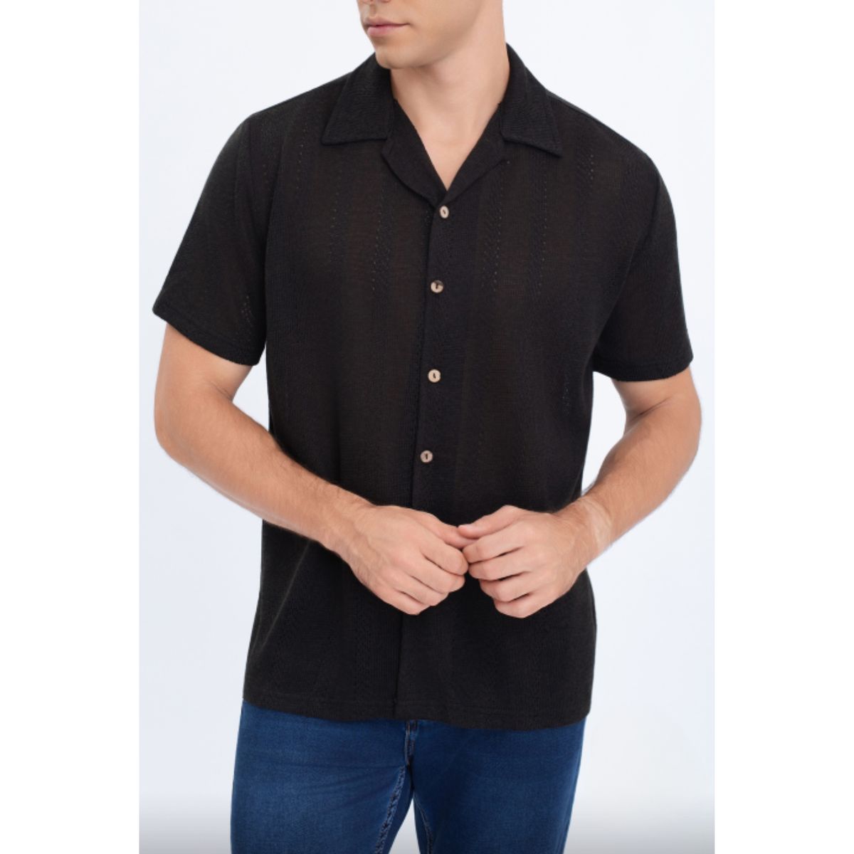 LIKE SHOP - Camisa Hombre Tejida Hilo Texturizada Fit Verano Fashion Calidad 0174