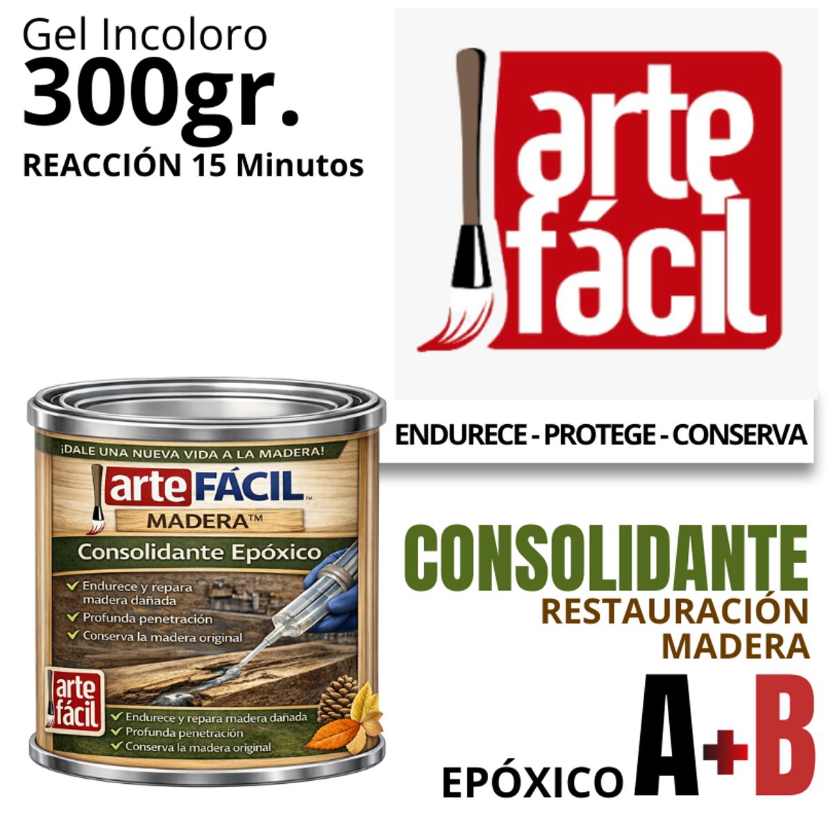 GENERICO - REPARADOR MADERA EPÓXICO A+B INCOLORO - ARTEFACIL MANUALIDADES - 300G