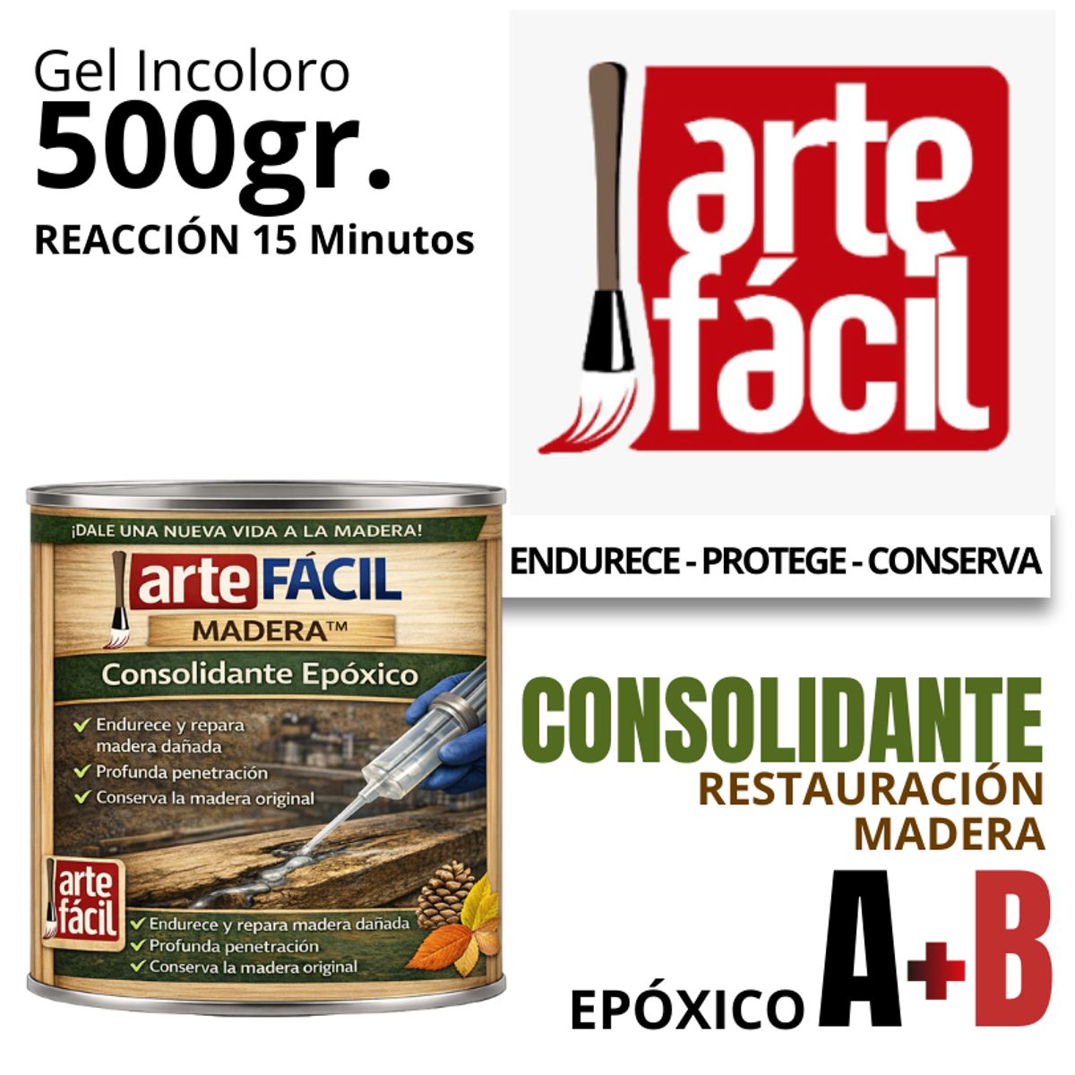 GENERICO - REREPARADOR MADERA EPÓXICO A+B INCOLORO - ARTEFACIL MANUALIDADES - 500G