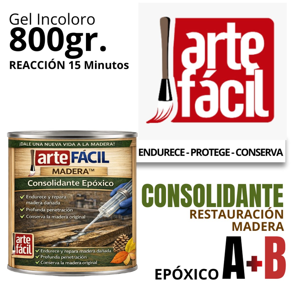 GENERICO - REPARADOR MADERA EPÓXICO A+B INCOLORO - ARTEFACIL MANUALIDADES - 800G