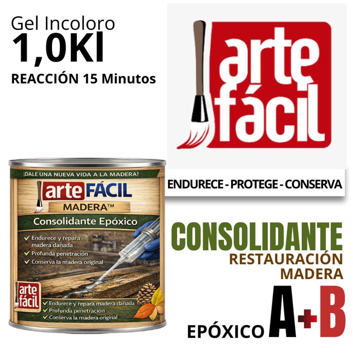 GENERICO - REPARADOR MADERA EPÓXICO A+B INCOLORO - ARTEFACIL MANUALIDADES - 1kg