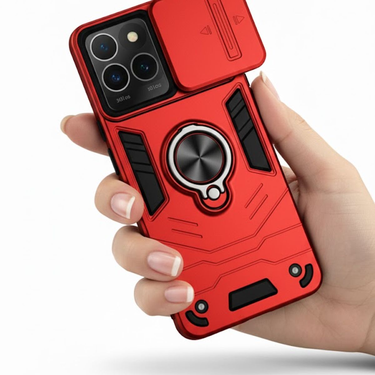 GENERICO - CARCASA PARA MOTOROLA G56 ANILLO CUBRE CAMARA COLOR ROJO