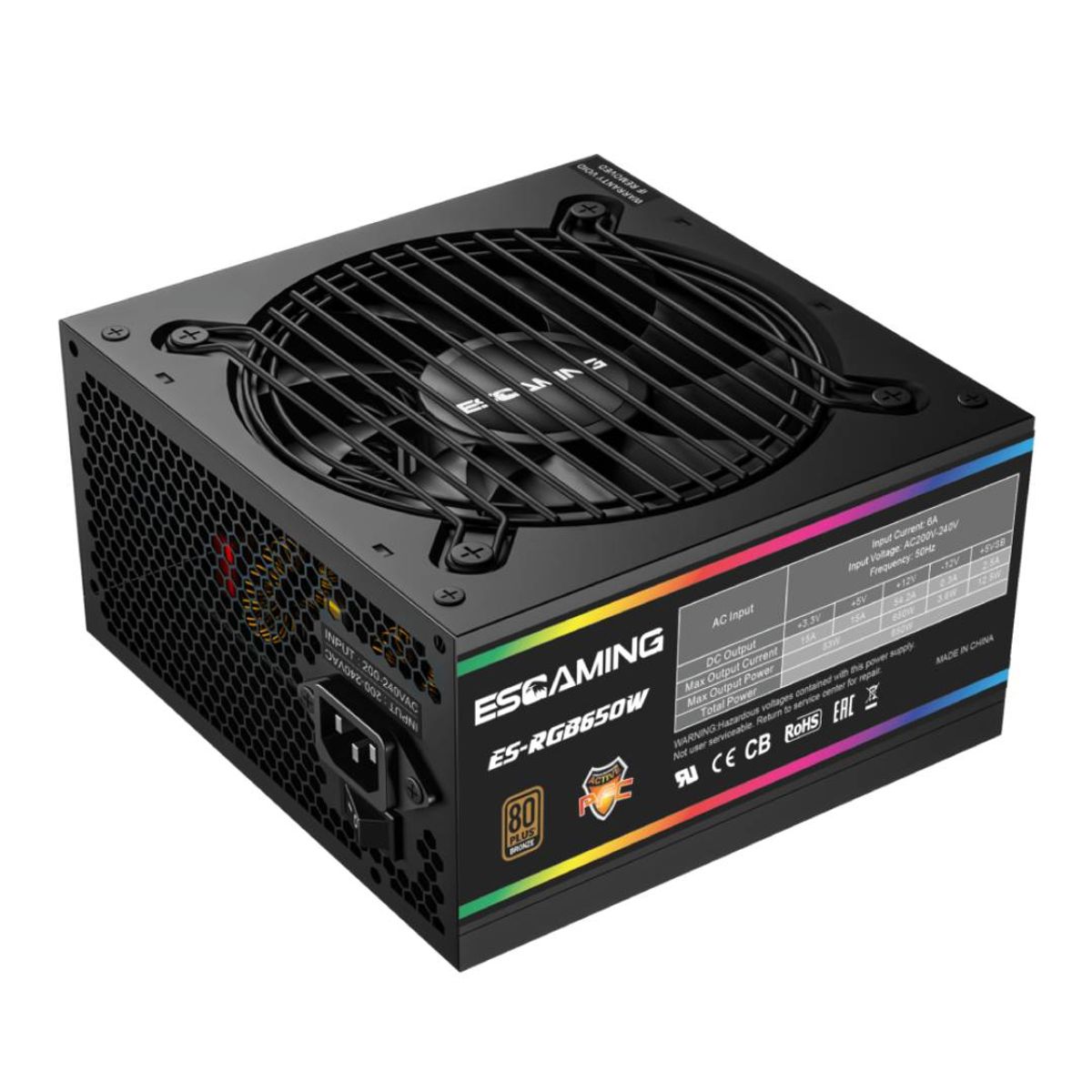 GENERICO - Fuente de Poder ESGAMING ES-RGB650W 80Plus Bronze, ATX
