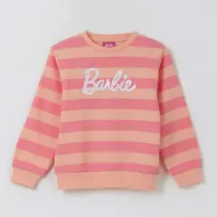BARBIE - Polerón Cerrado Niña Rayas Rosado