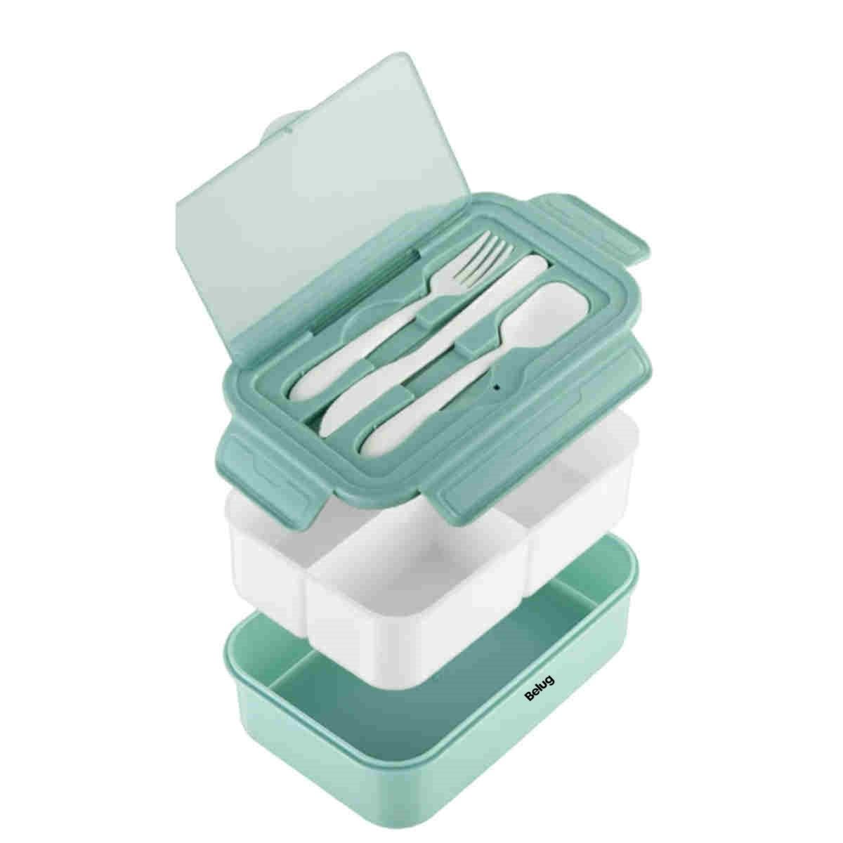 GENERICO - 2pc Fiambrera Con Tenedor Caja De Almuerzo De Compartiment VERDE CLARO BELUG