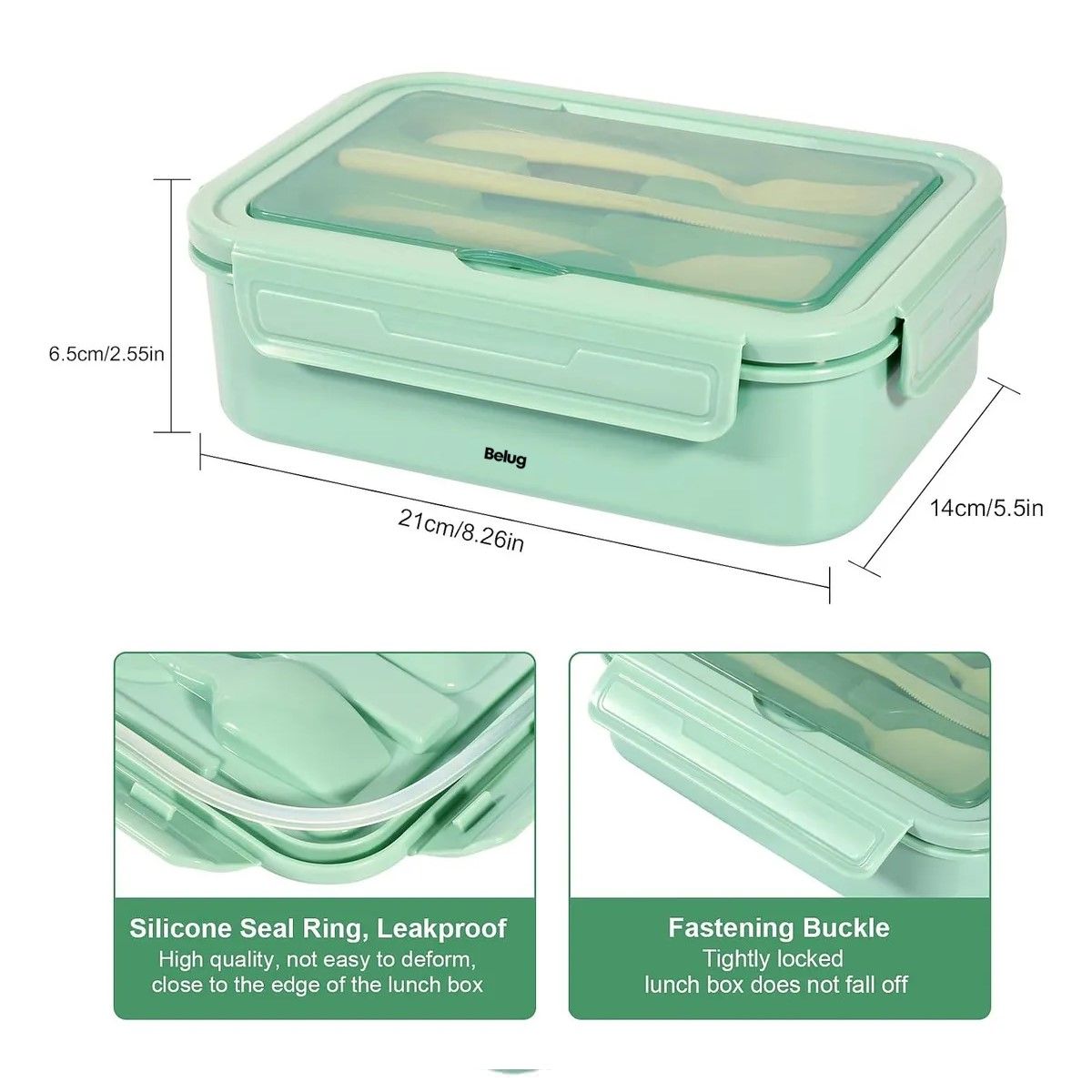 GENERICO - 2pc Fiambrera Con Tenedor Caja De Almuerzo De Compartiment VERDE CLARO BELUG