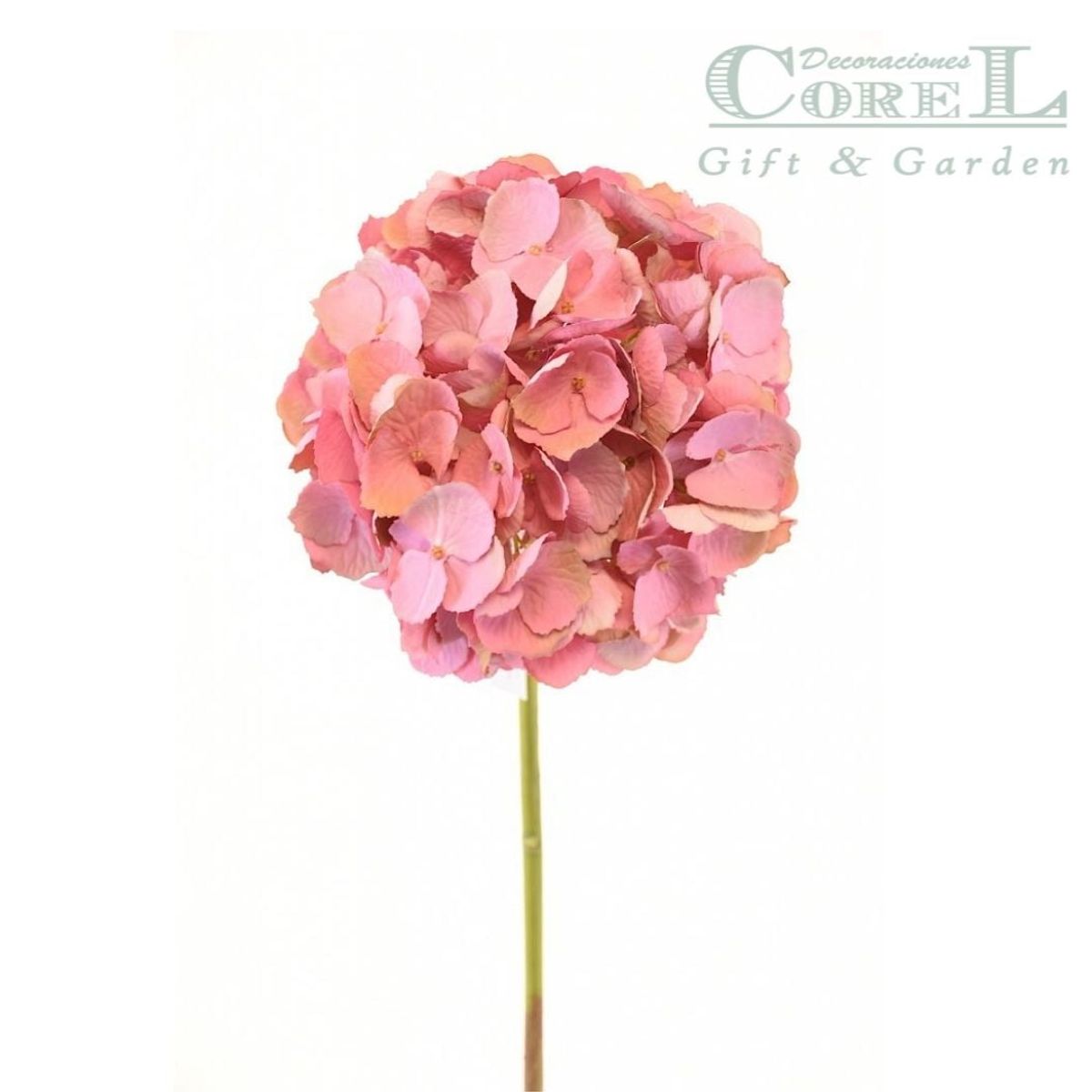 COREL - Hortensia Rosada 50cm Artificial - Estilo Natural para Interiores y Vitrinas
