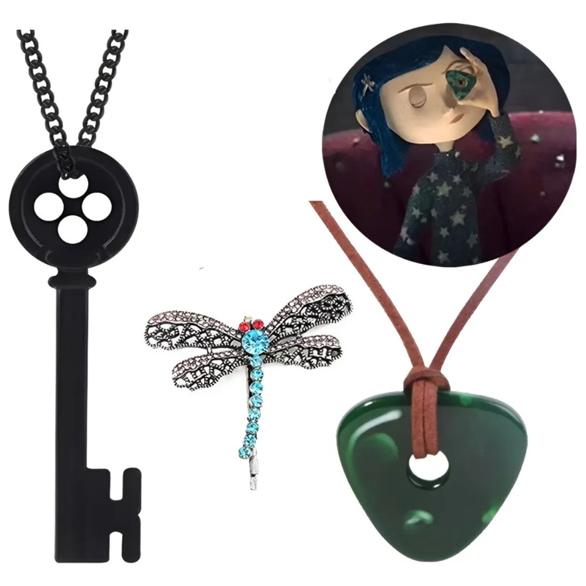 GENERICO - Set Coraline Collar Magico  Llave Y Broche De Libelula