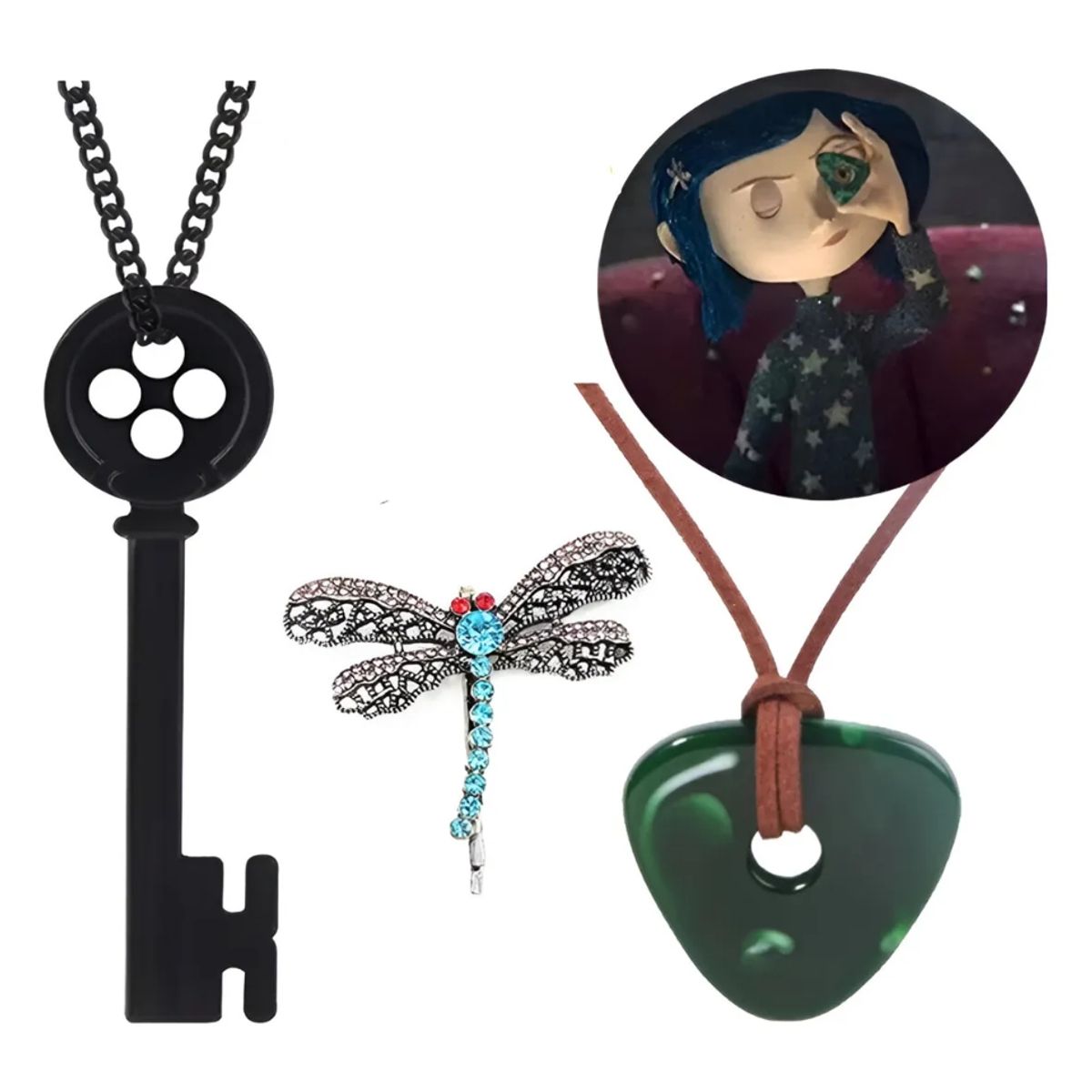 GENERICO - Set Coraline Collar Magico  Llave Y Broche De Libelula