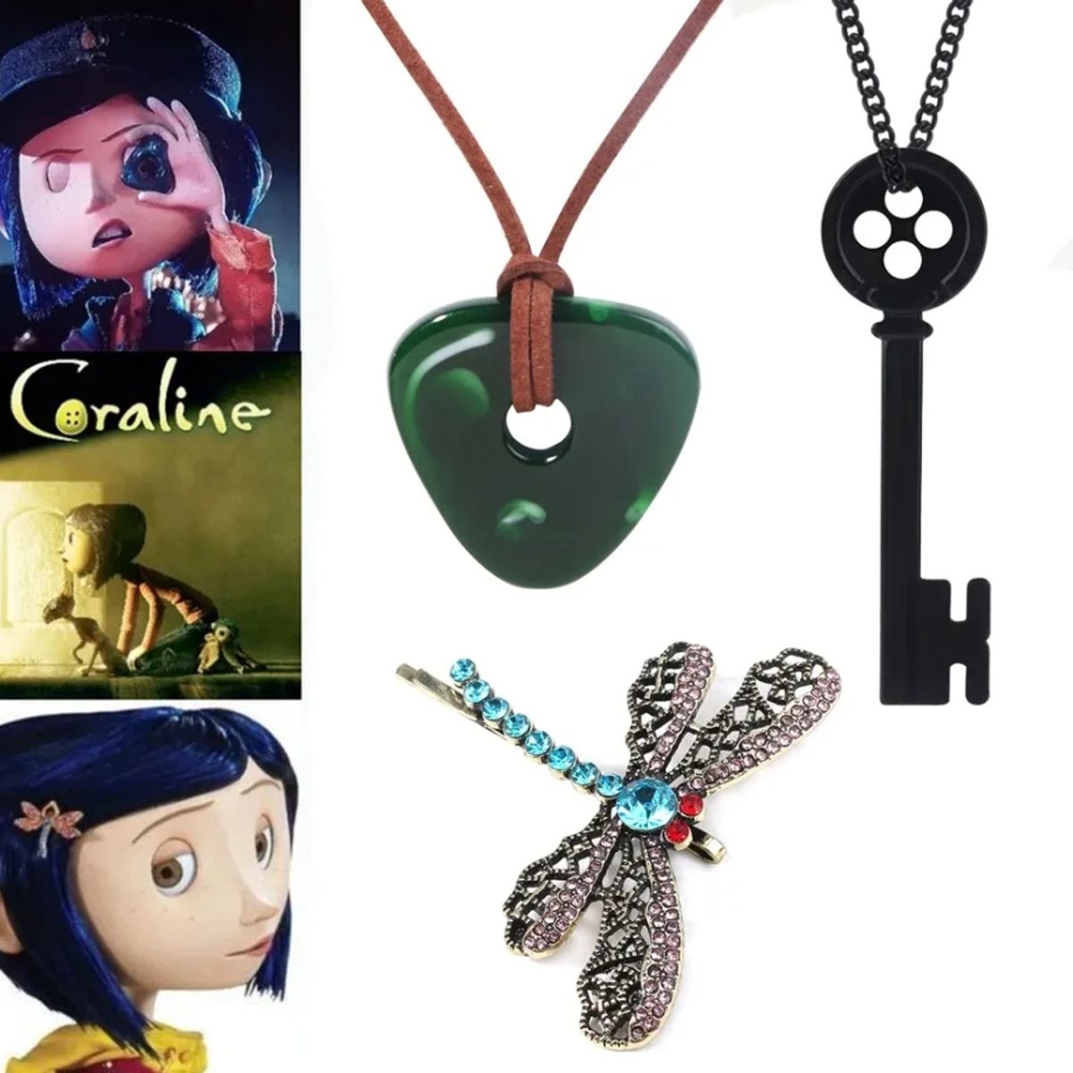 GENERICO - Set Coraline Collar Magico  Llave Y Broche De Libelula