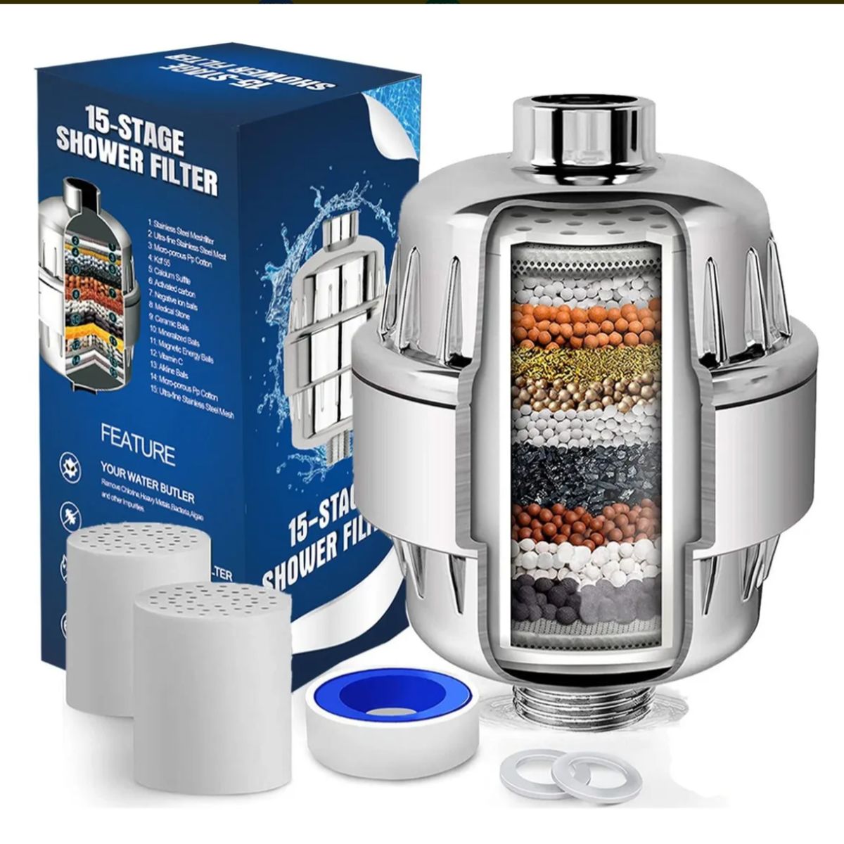 GENERICO - Filtro Purificador Agua Para Ducha 15 niveles Universal +  Repuesto