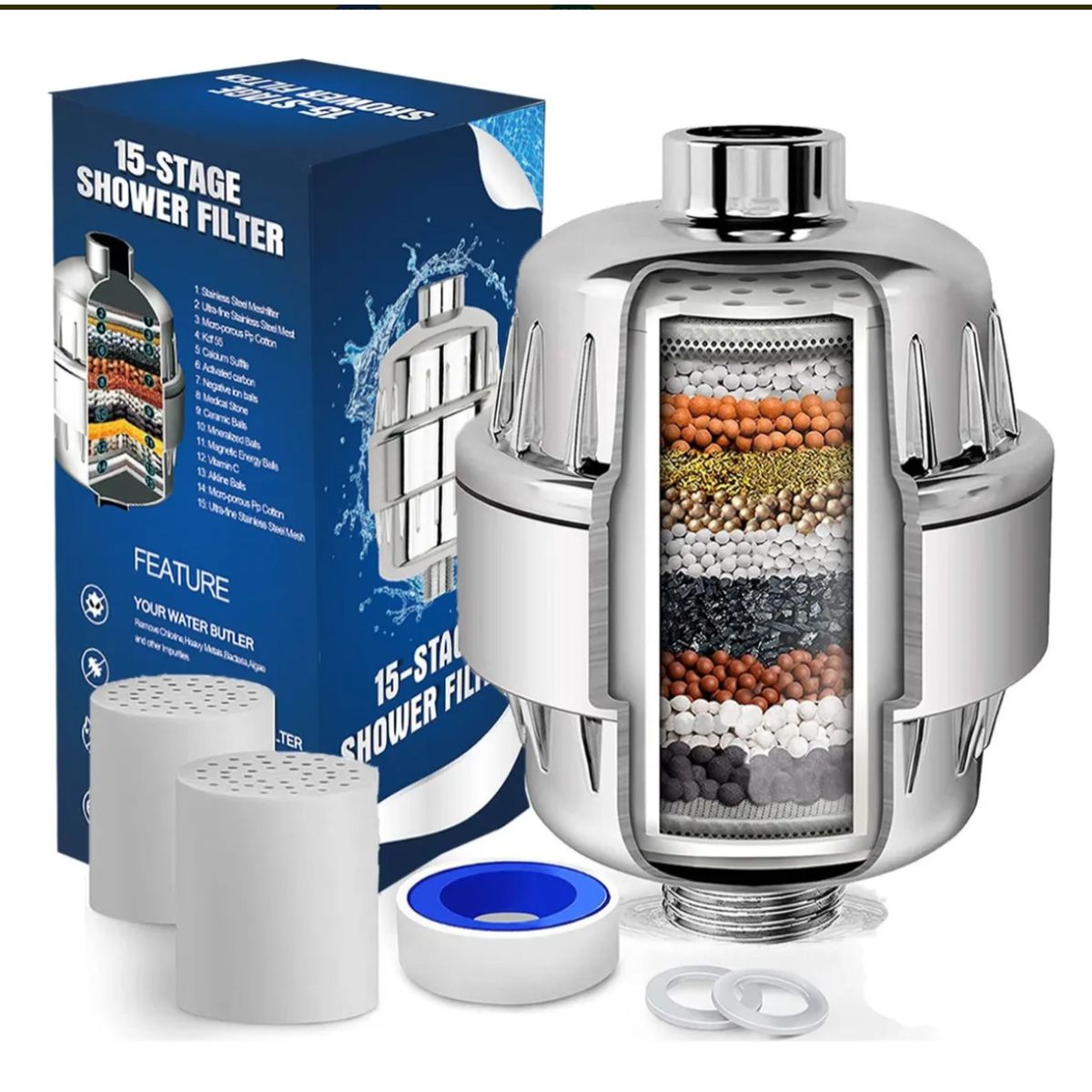 GENERICO - Filtro Purificador Agua Para Ducha 15 niveles Universal +  Repuesto
