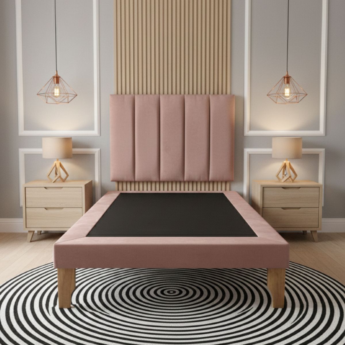 MUEBLES NEW - CAMA DE PLAZA LINEAL PALO ROSA FELPA