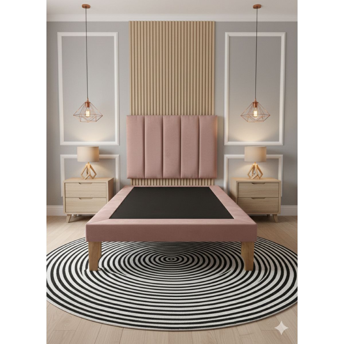 MUEBLES NEW - CAMA DE PLAZA LINEAL PALO ROSA FELPA