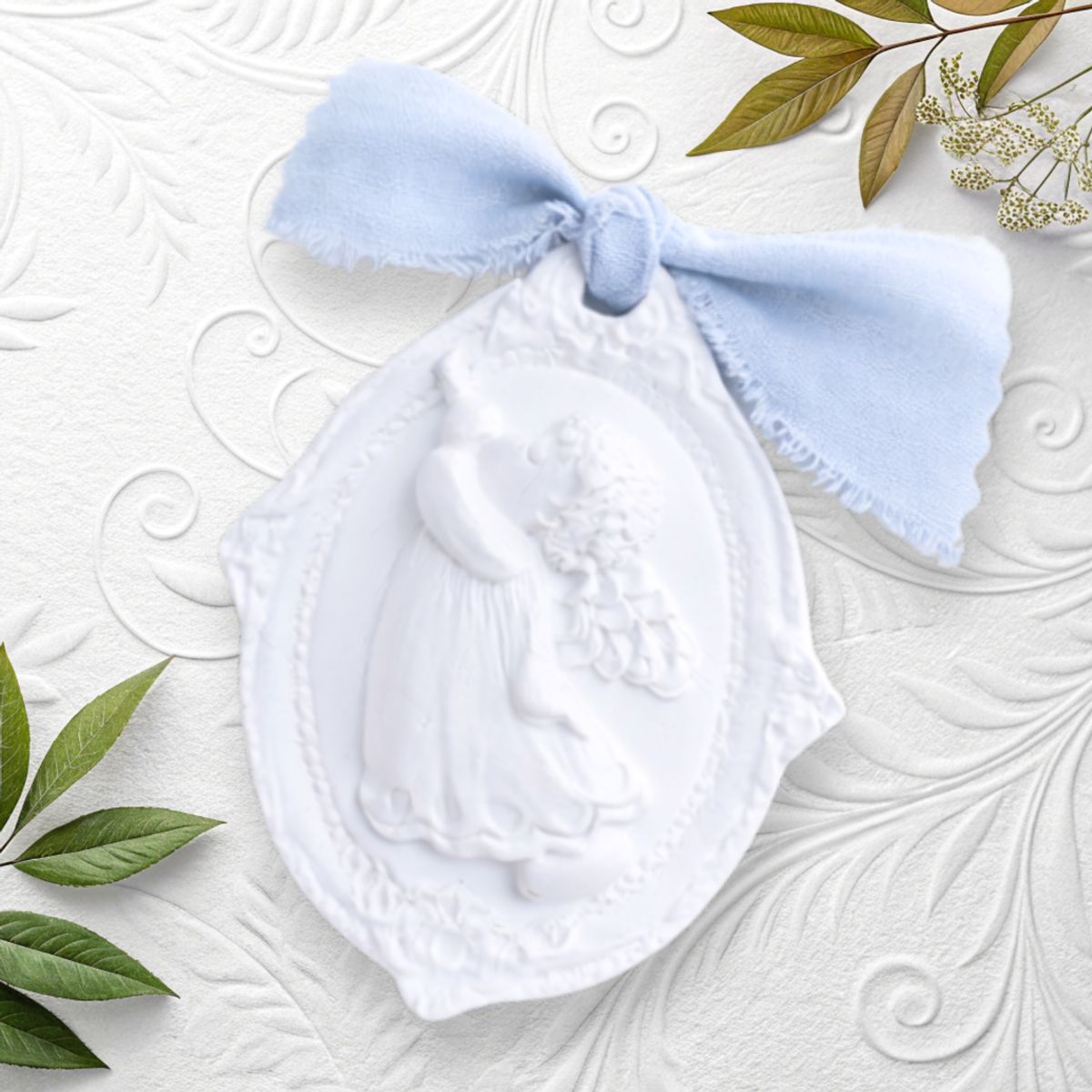 LAFANTINA - CUNERO ANGELITO CERAMICA MENTA REGALO RELIGIOSO PARA BAUTIZO Y NACIMIENTO