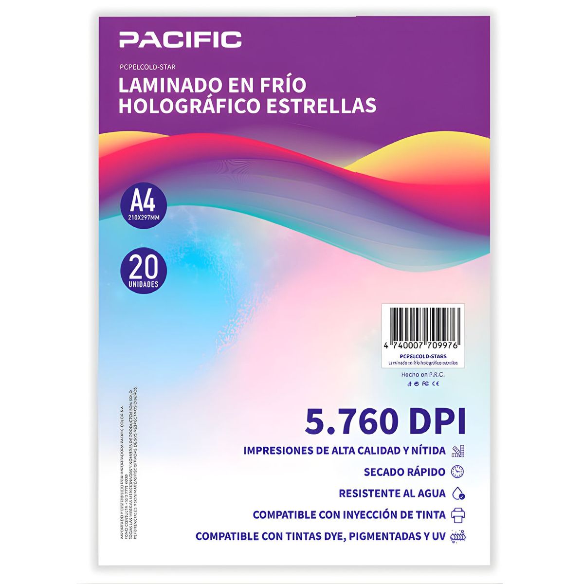 PACIFIC - Laminado Frio Holografico 20 Hojas Estrellas A4 - PS