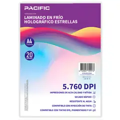 PACIFIC - Laminado Frio Holografico 20 Hojas Estrellas A4 - PS
