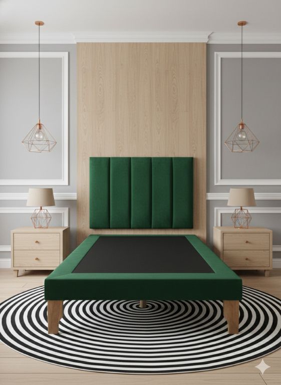 CAMA PLAZA Y MEDIA LINEAL VERDE FELPA