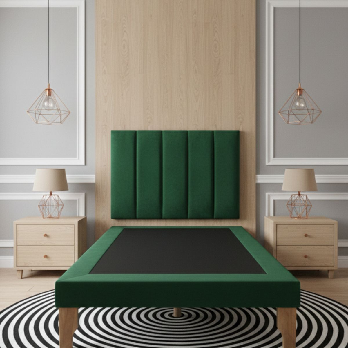 MUEBLES NEW - CAMA PLAZA Y MEDIA LINEAL VERDE FELPA