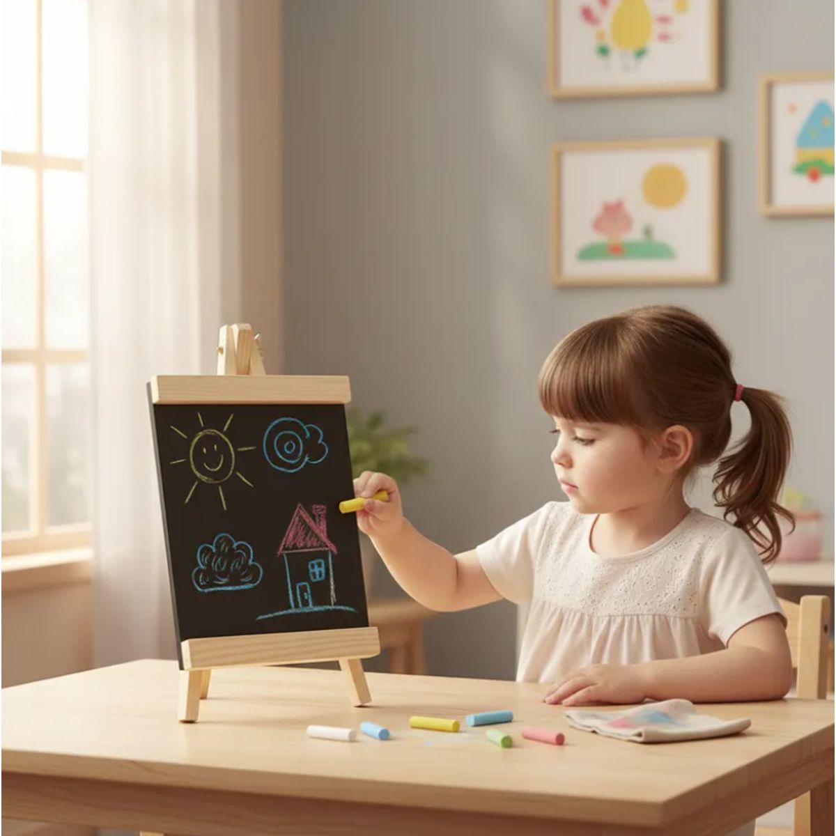 GENERICO - Pizarra negra con atril de madera 60x30 cm