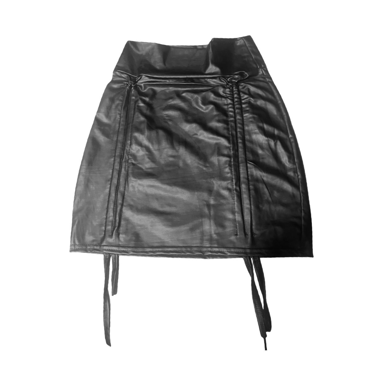 AAYO MODA - Mini Falda de Eco Cuero Negra con Cordones Laterales