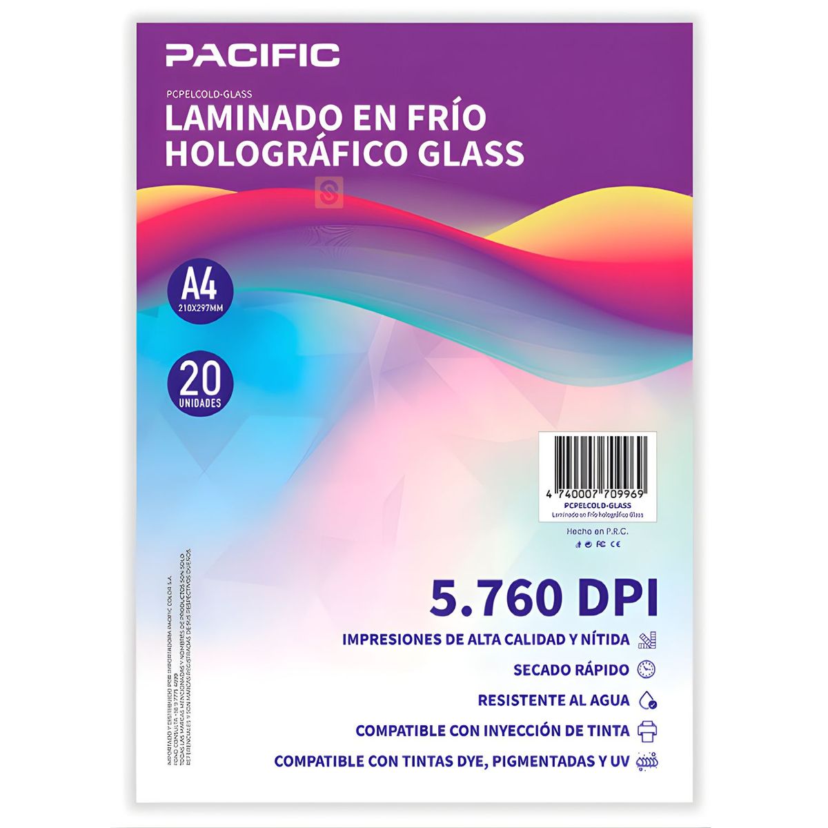 PACIFIC - 20 Hojas Laminado Frío Holográfico A4 Glass - SC