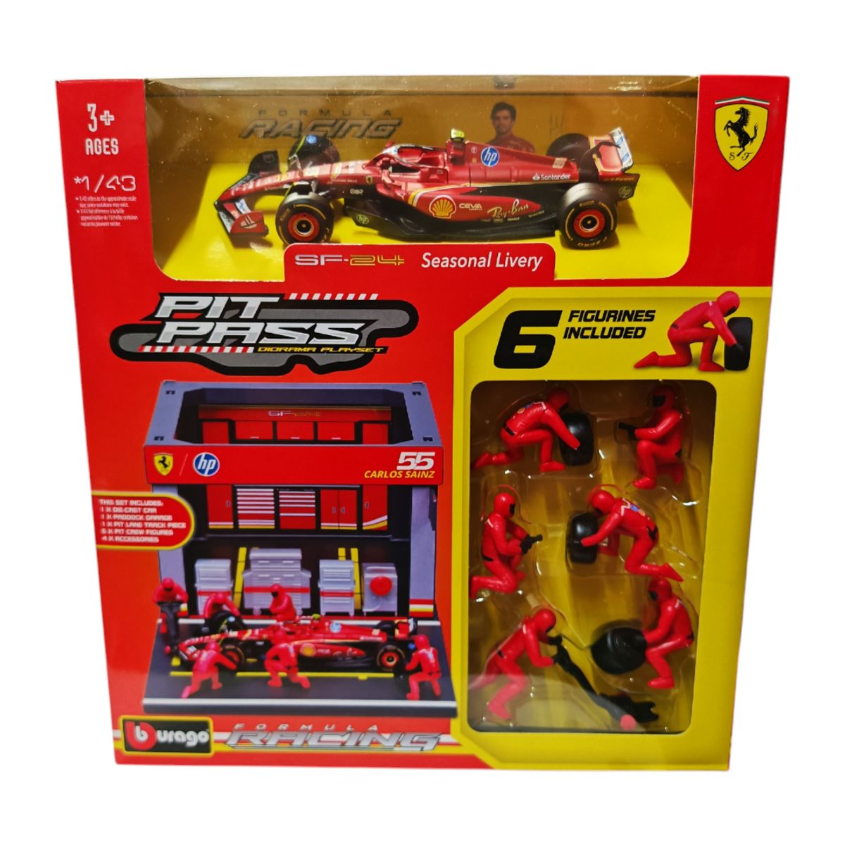 BBURAGO - Set Pit-Stop Ferrari SF-24 55 Carlos Sainz Caja Normal Burago 143