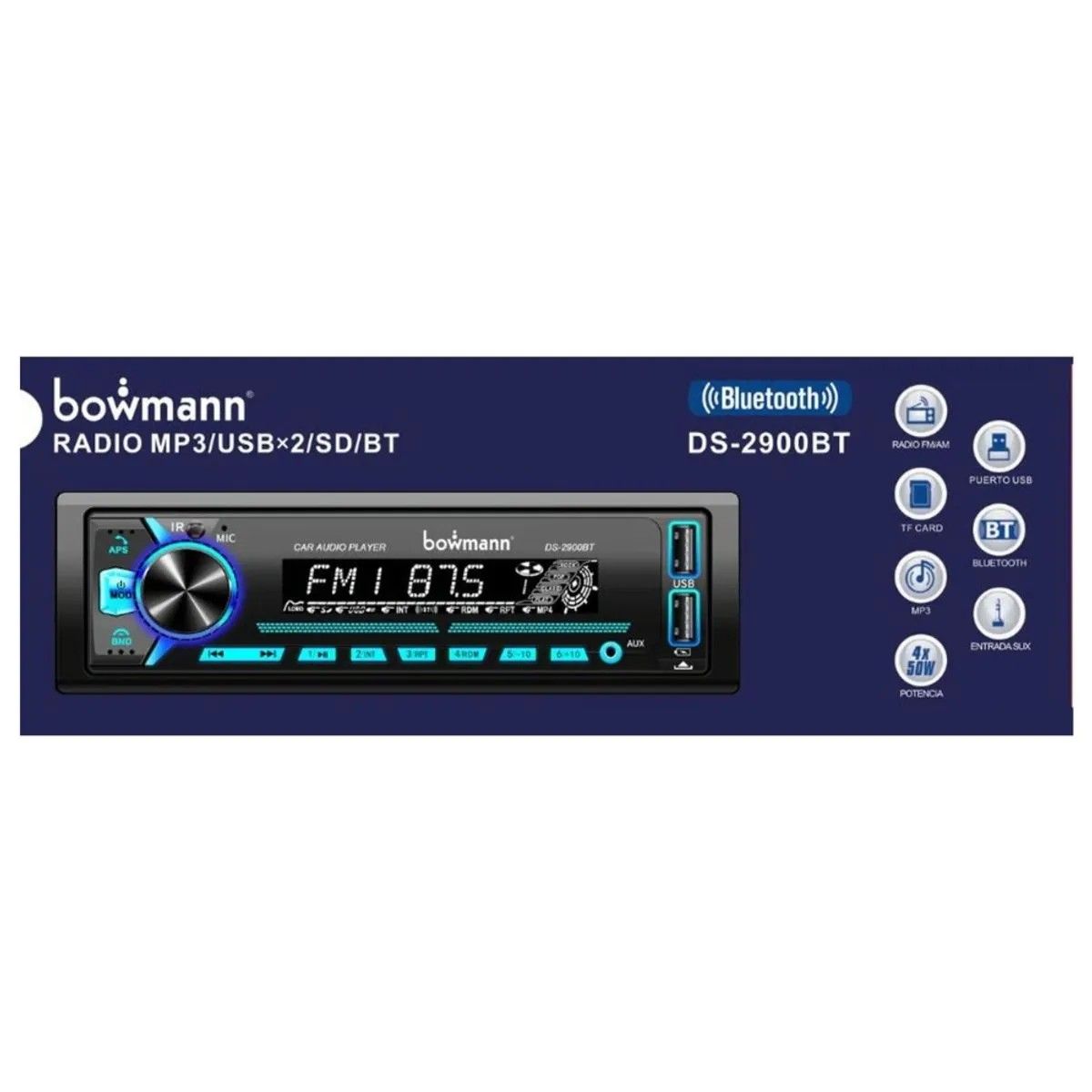 BOWMANN - Radio Auto 1 Din Bowmann Bluetooth Usb Sd Aux Mp3 Ds-2900bt
