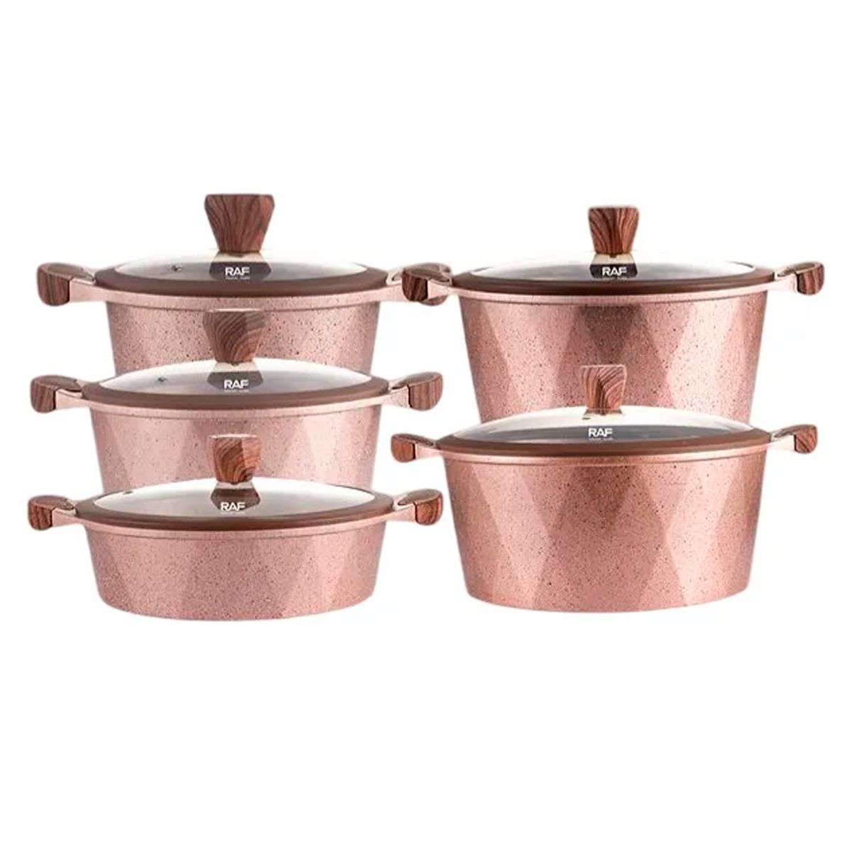 RAF - Bateria De Cocina Ollas Recubrimiento Antiadherente Color Granito Rosa