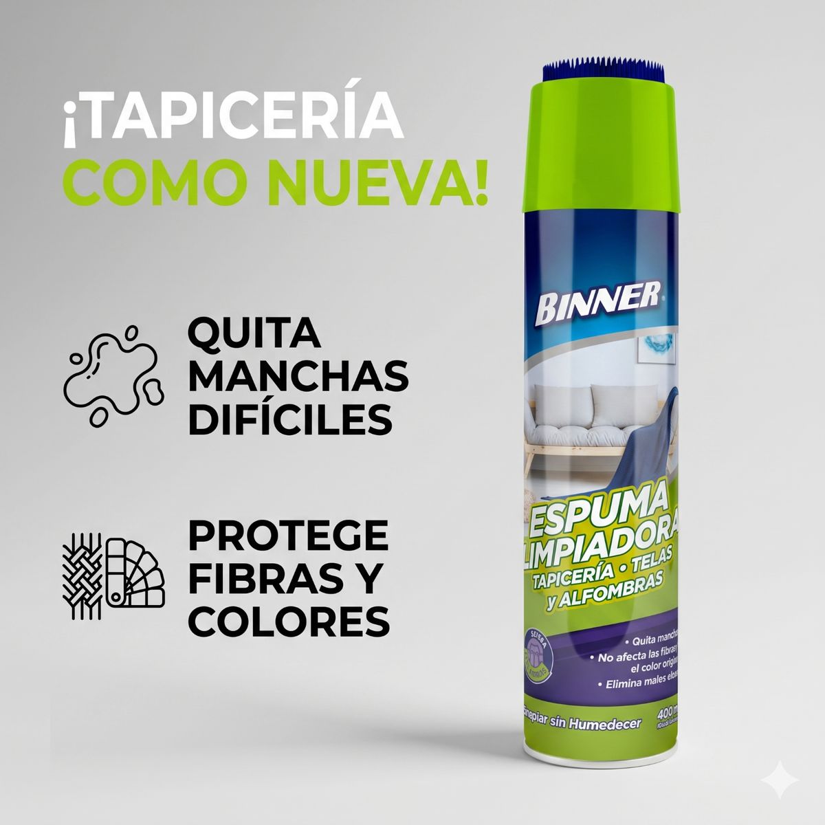 BINNER - Limpiador Tapicería Telas Alfombras Binner Espuma 400ml