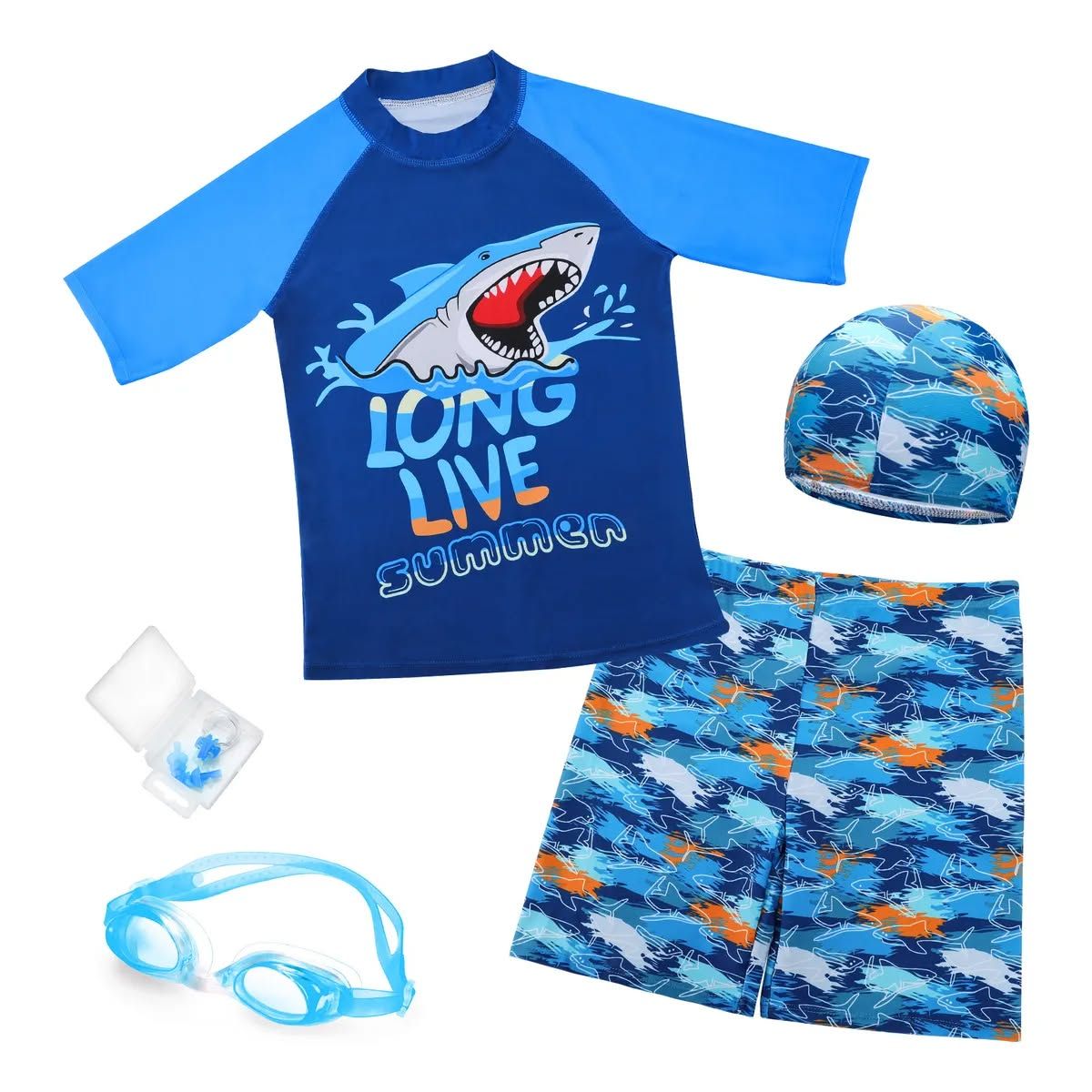 GENERICO - Set traje de baño de manga corta 9unds para niños talla 2XL