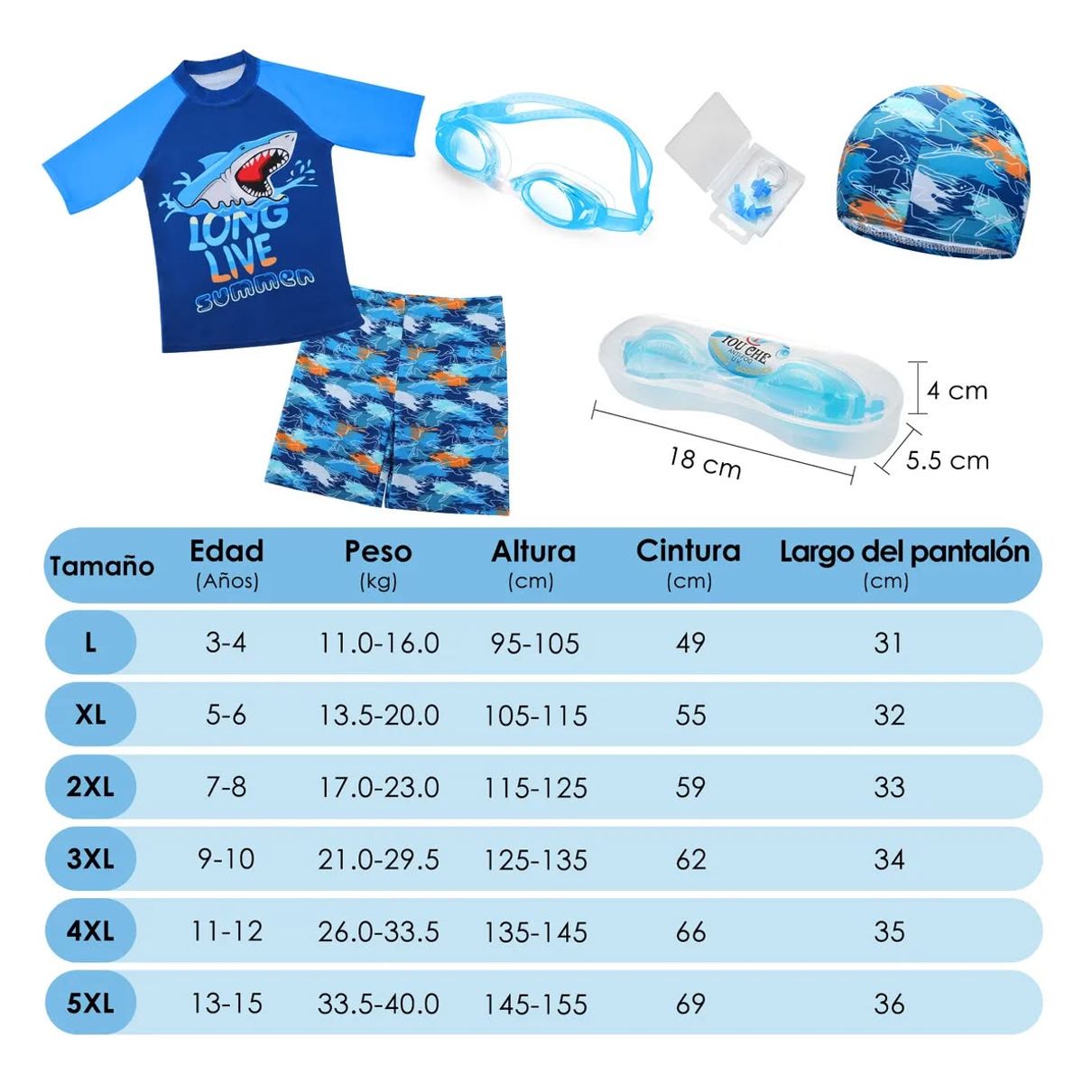 GENERICO - Set traje de baño de manga corta 9unds para niños talla 2XL