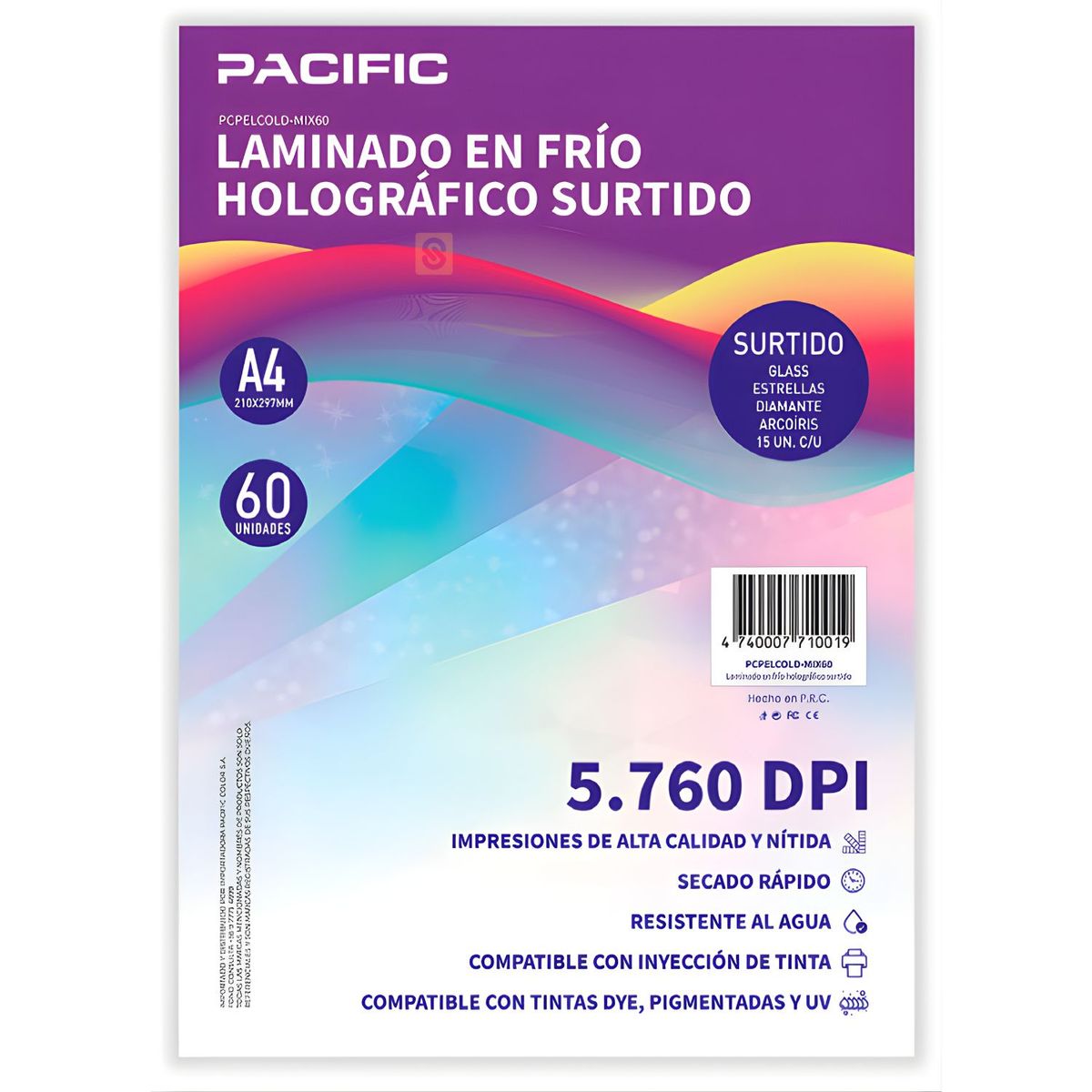 PACIFIC - 60 Hojas Laminado Frío Holográfico A4 Surtido - SC