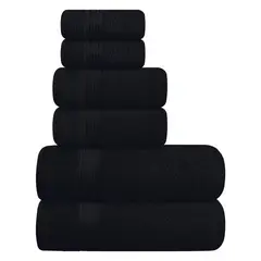 AZ AURAZEUS - Set De 6 Toallas De Baño Algodon 500gr Cuerpo Mano Grande Az Negro