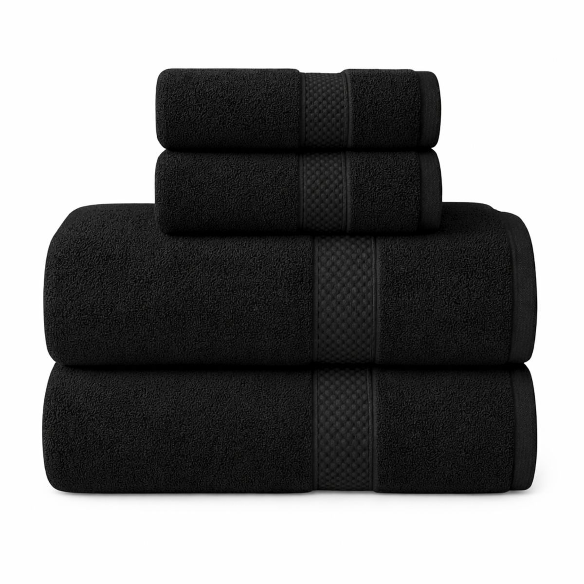 AZ AURAZEUS - Set De 4 Toallas De Baño Algodon 500gr Cuerpo Mano Grande Az Negro